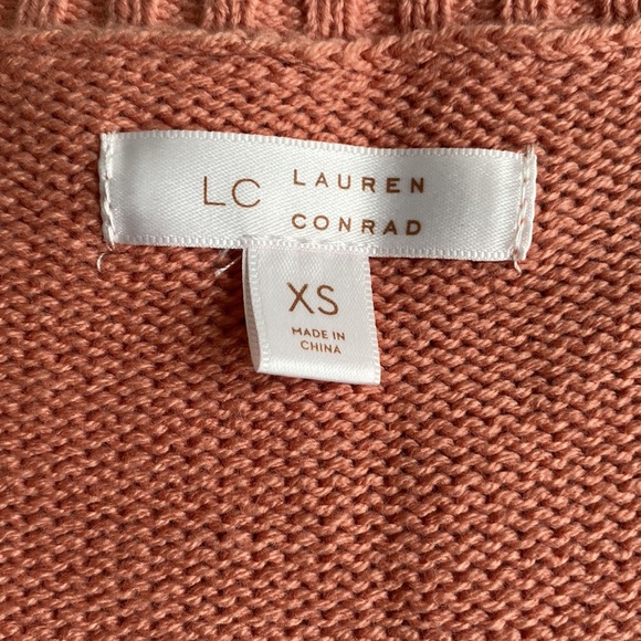 NWT LC Lauren Conrad Women’s XS Coral Pointelle Ruffle Cardigan - Picture 6 of 7